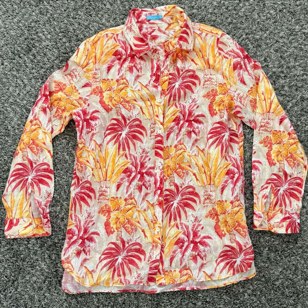 J. McLaughlin Britt 100% Linen Tropical Floral Long Sleeve Button-Up Shirt